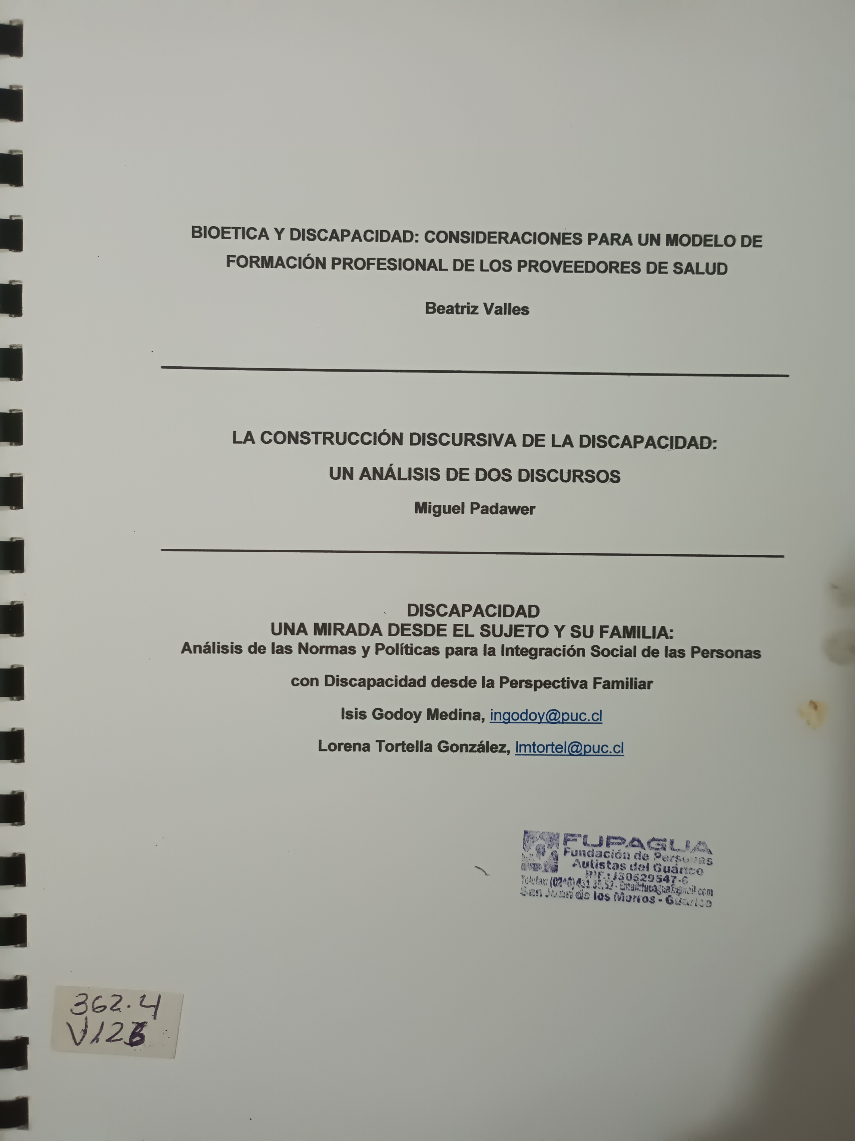 Portada de 1. Bioetica y Discapacidad: Consideraciones para un modelo de formación profesional de los proveedores de salud.                   