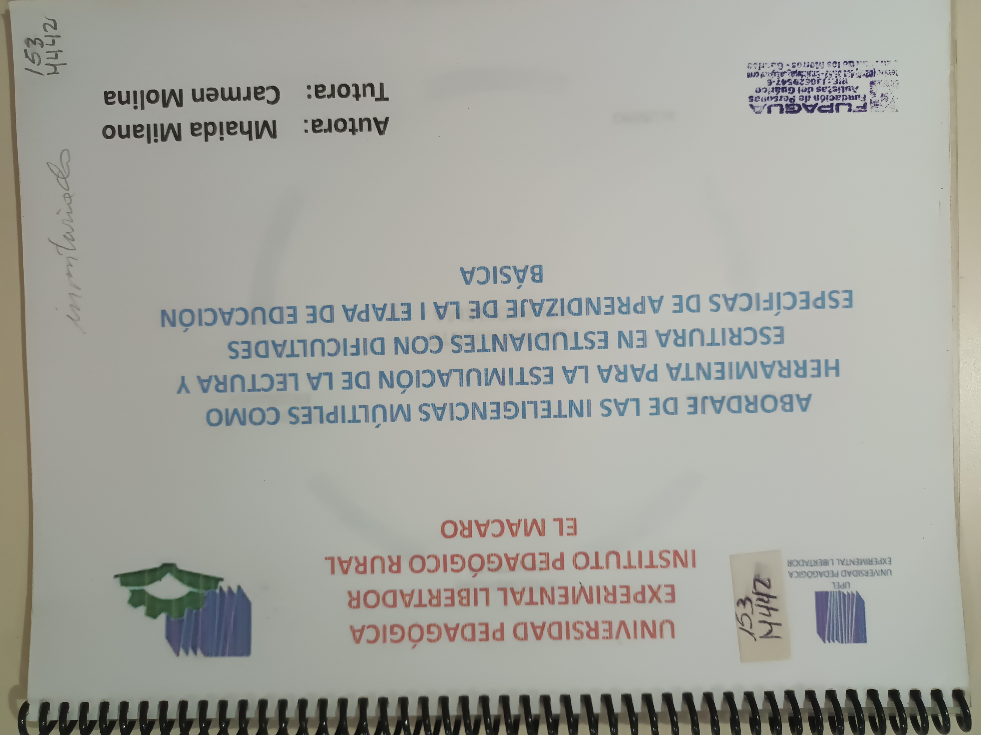Portada de Abordaje de las inteligencias múltiples como herramientas para la estimulación de la lectura y escritura en estudiantes con dificultades específicas de aprendizaje de la I etapa de educación básica.