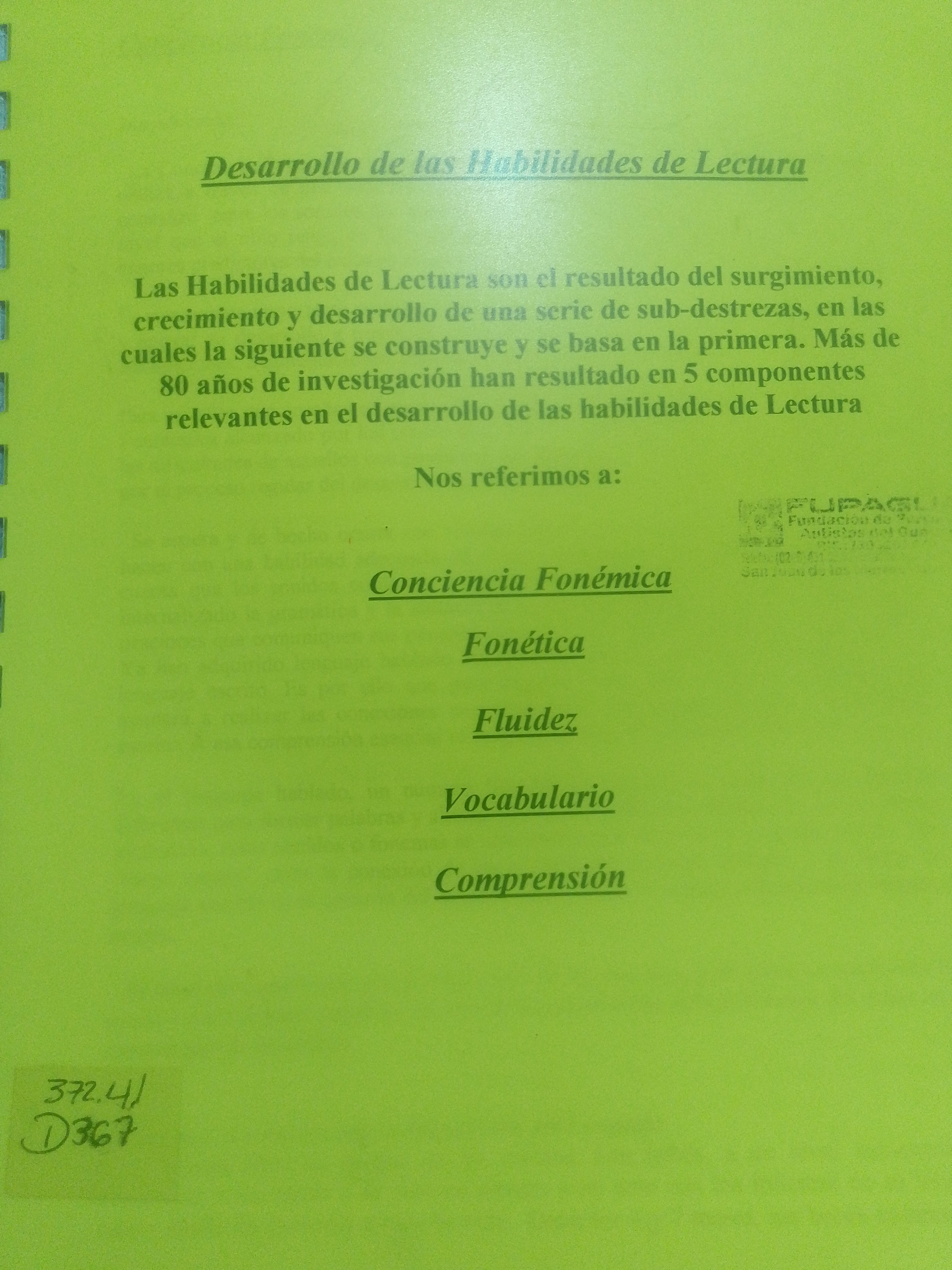 Portada de Desarrollo de las Habilidades de lectura