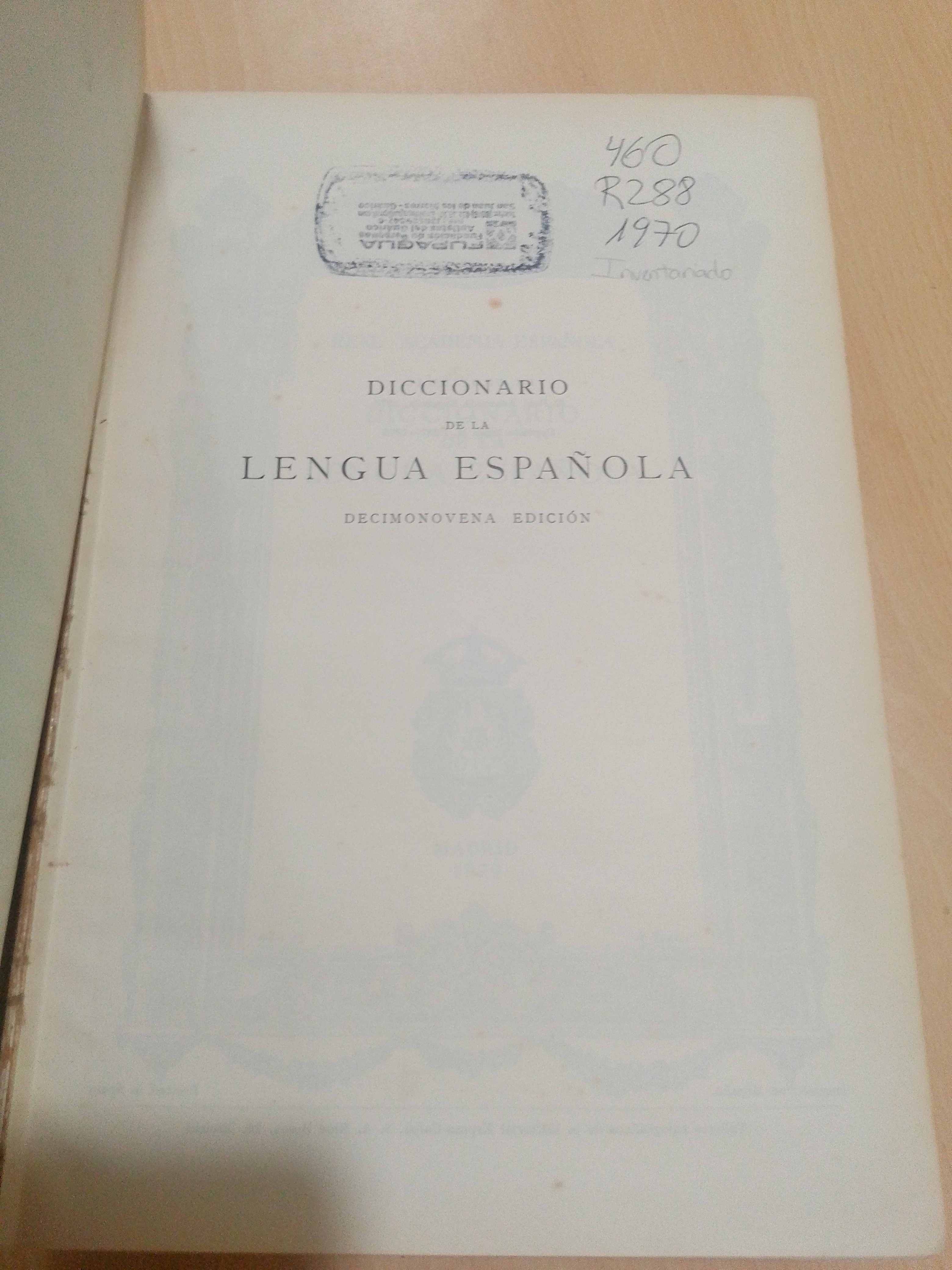 Portada de Diccionario de la Lengua española. Decimo novena edición