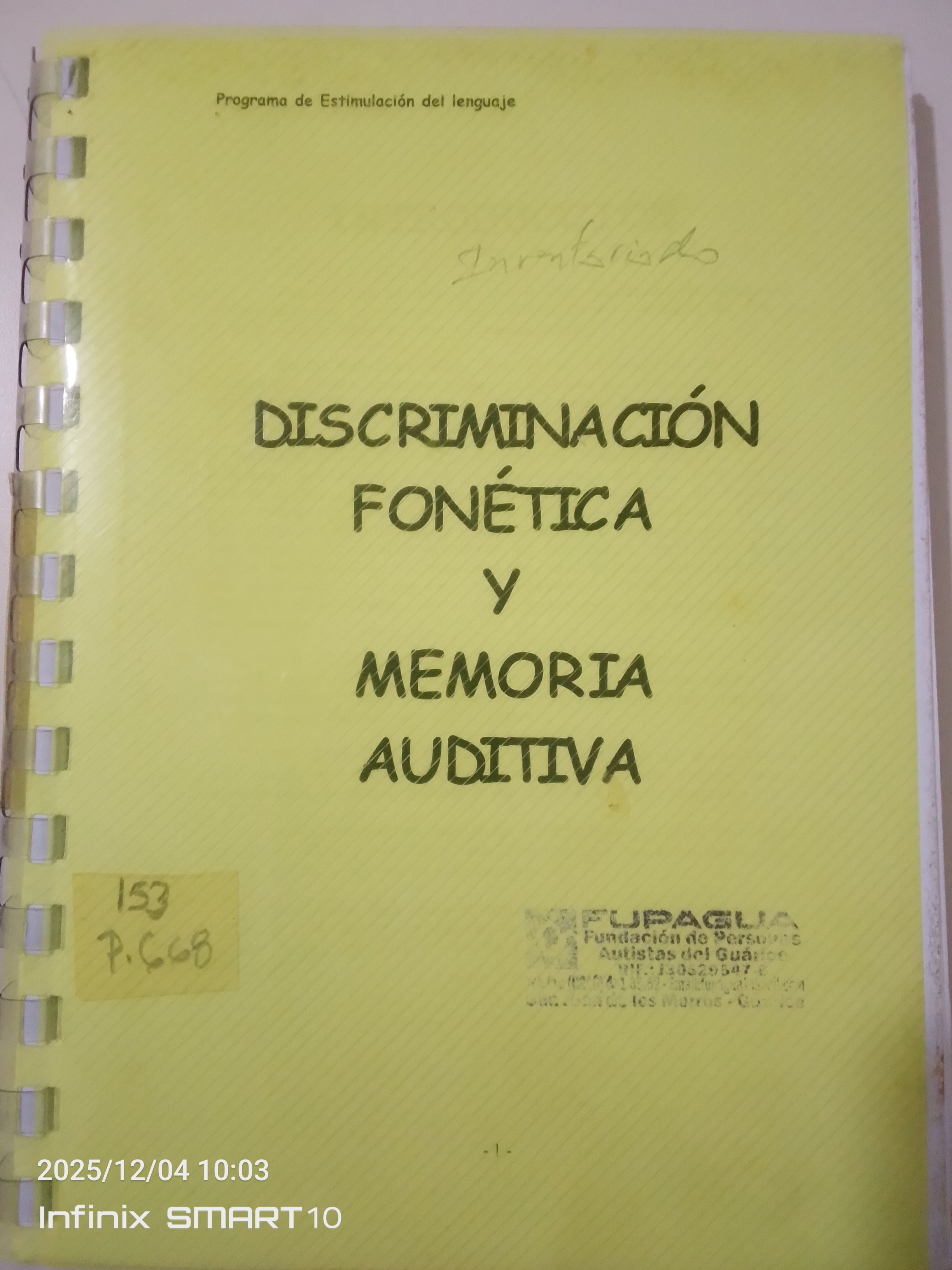 Portada de Discriminación fonética y memoria auditiva