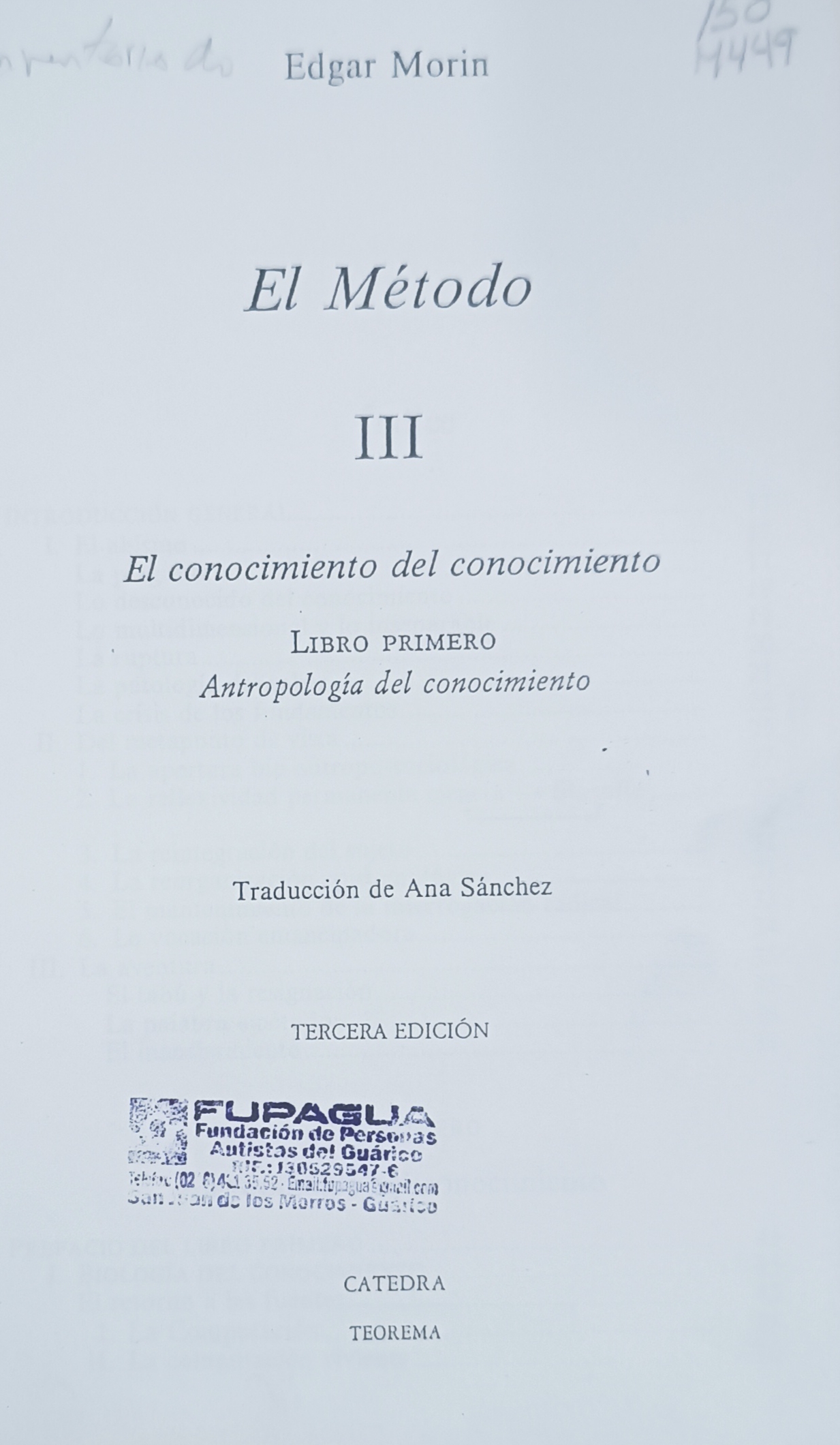 Portada de El método III. El conocimiento del conocimiento