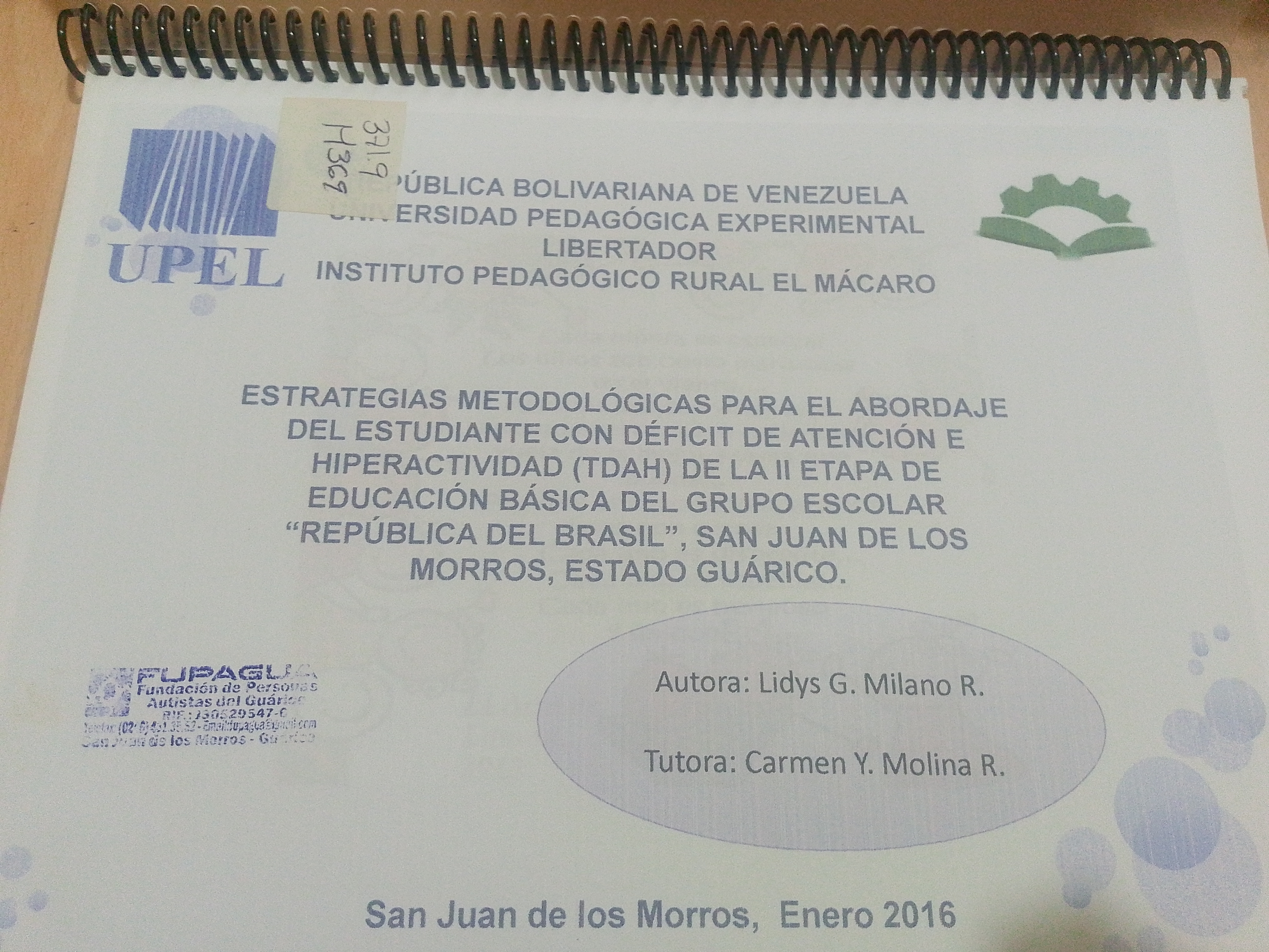Portada de Estrategias metodológicas para el abordaje del estudiante con déficit de atención e hiperactividad (TDAH) de la II etapa de educación del grupo escolar "República del Brasil", San Juan de los Morros, Estado Guárico