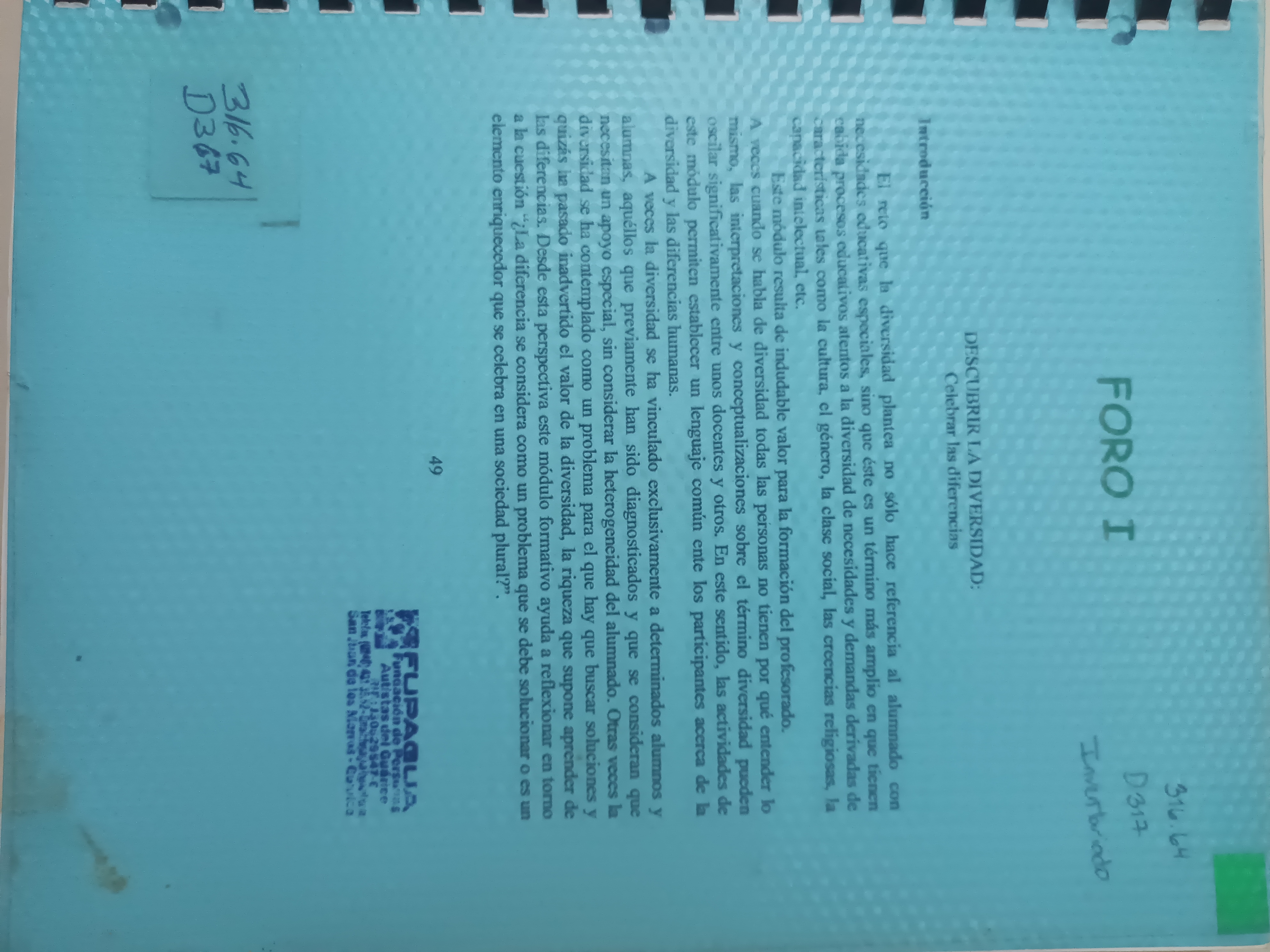 Portada de Foro I, Descubrir la Diversidad: Celebrar las diferencias