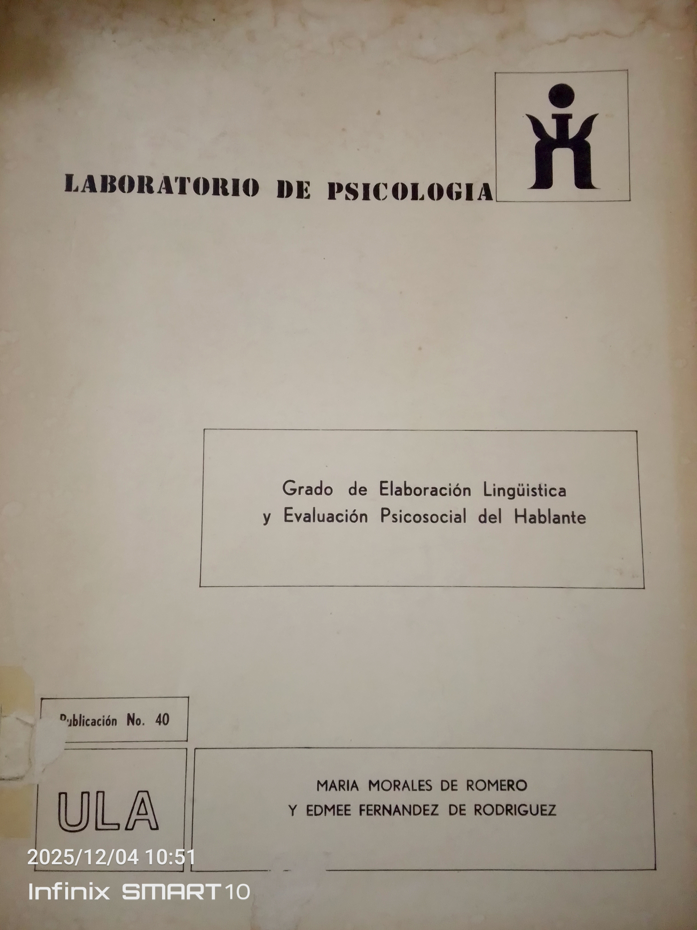 Portada de Grado de elaboración lingúistica y evaluación psicosocial del hablante