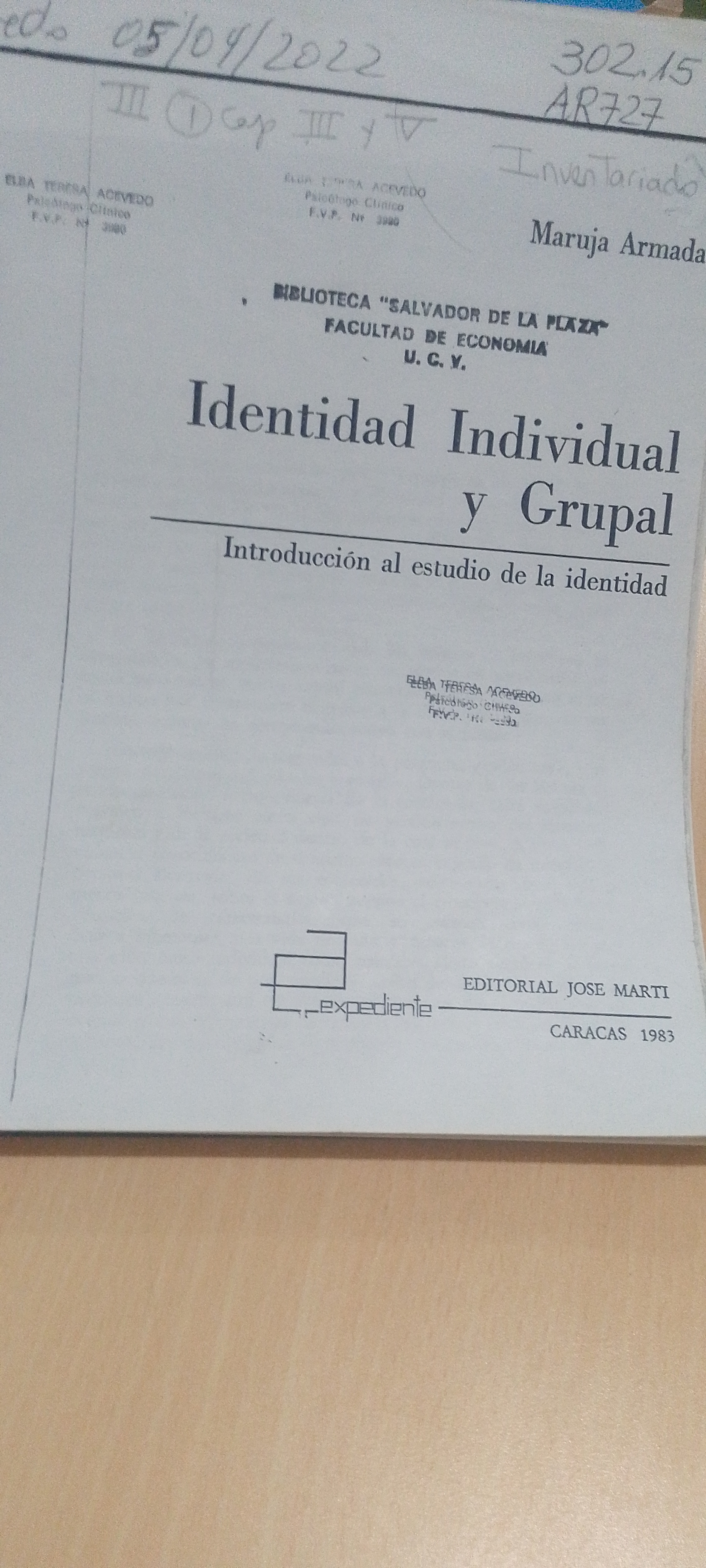 Portada de Identidad individual y grupal