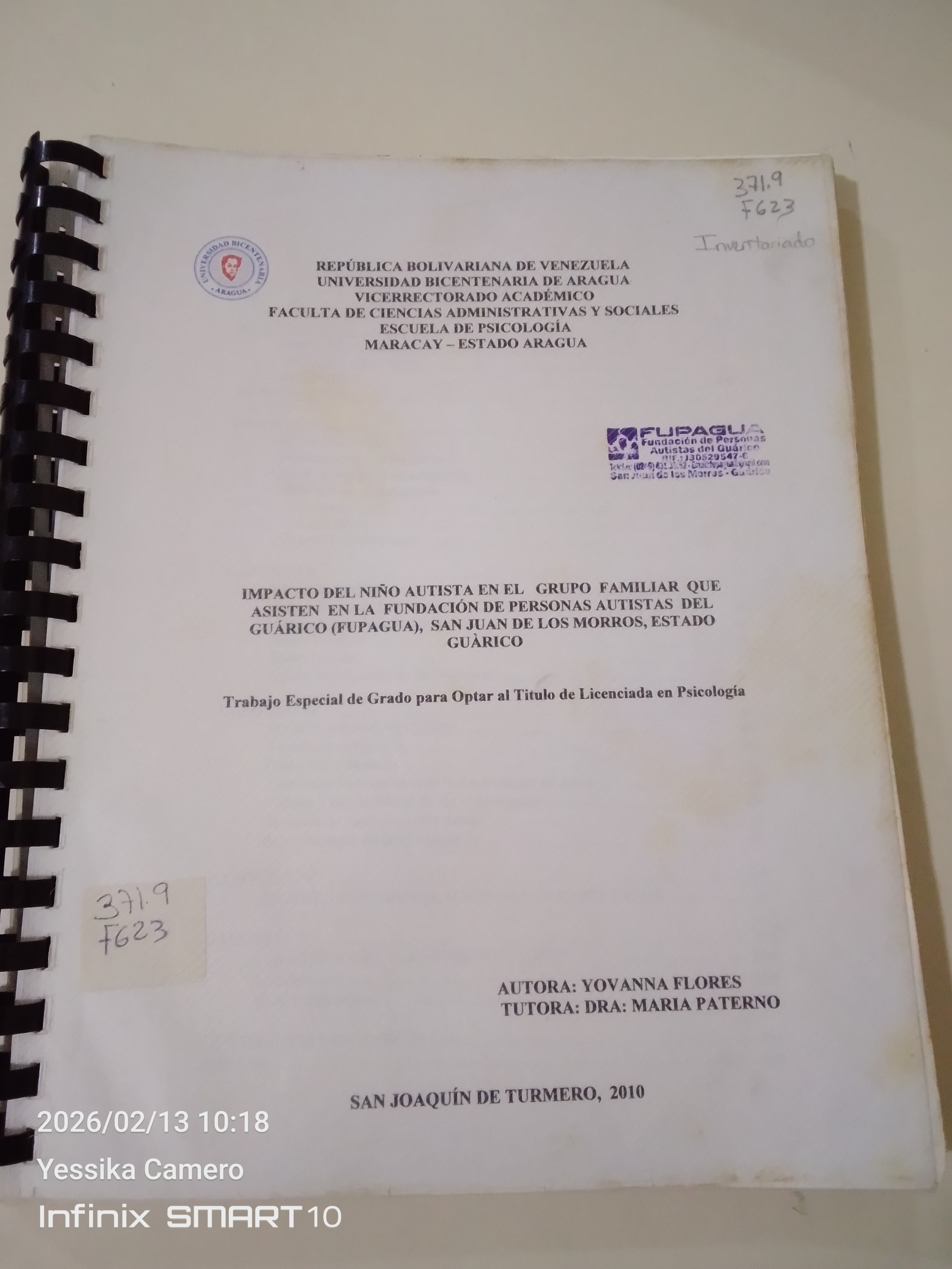 Portada de Impacto del niño autista en el grupo familiar que asisten en la fundación de personas autistas del Guárico (FUPAGUA)N San Juan de los Morros, Estado Guárico.