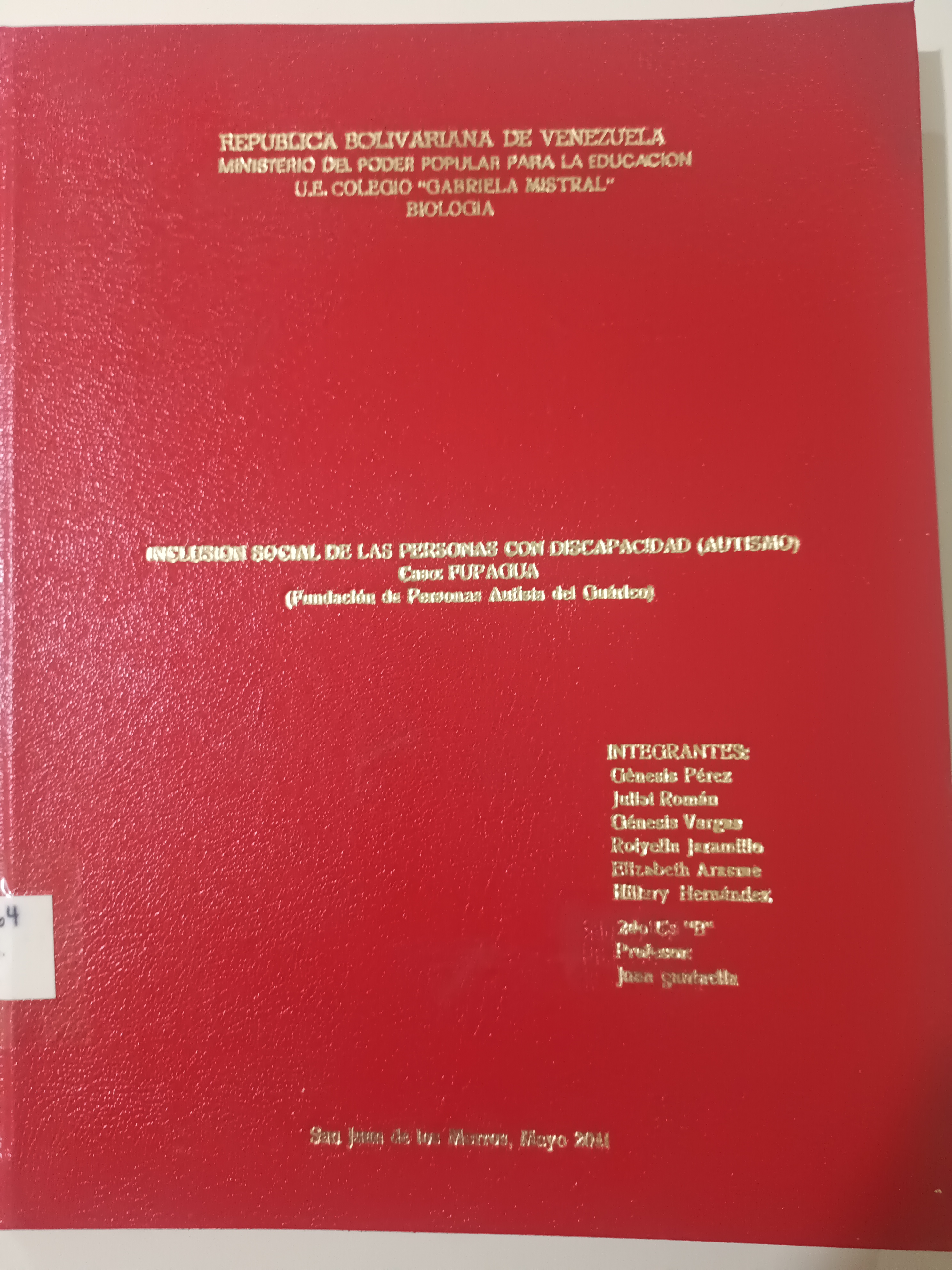 Portada de Inclusión Social de las Personas con Discapacidad (autismo) caso FUPAGUA