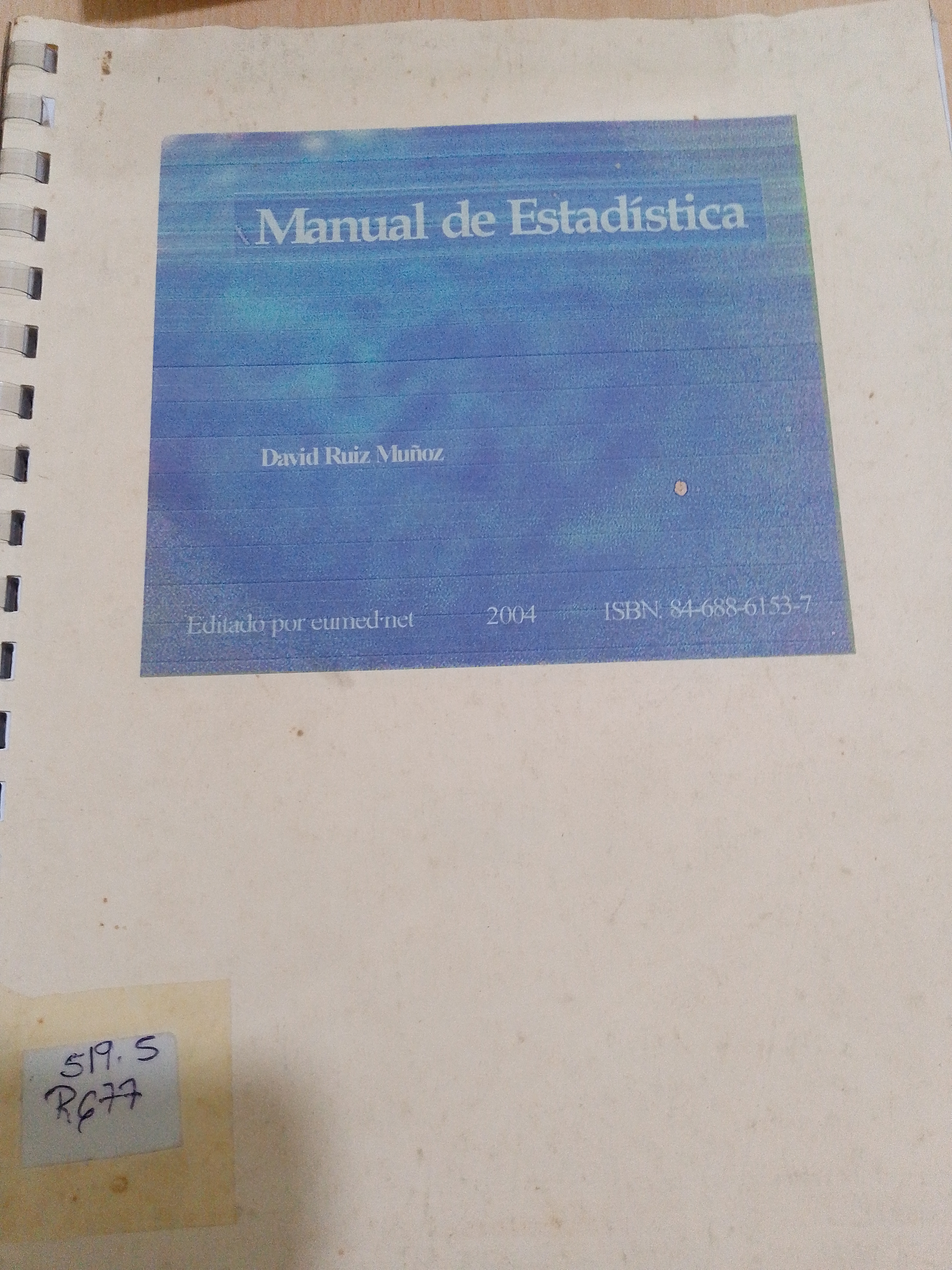 Portada de Manual de estadística