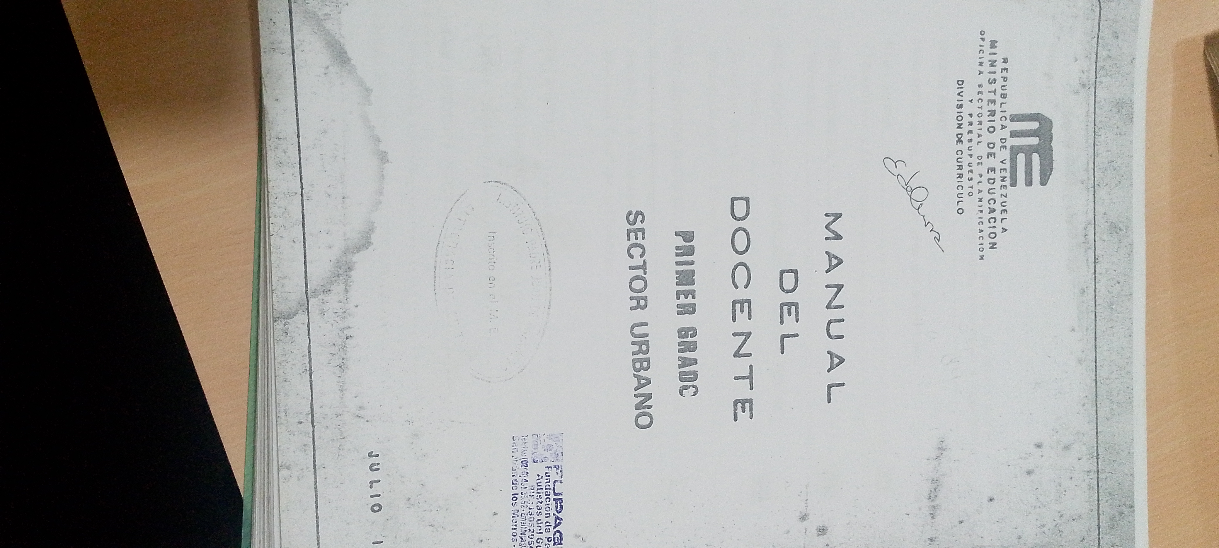 Portada de Manual del docente. Primer grado. Sector urbano