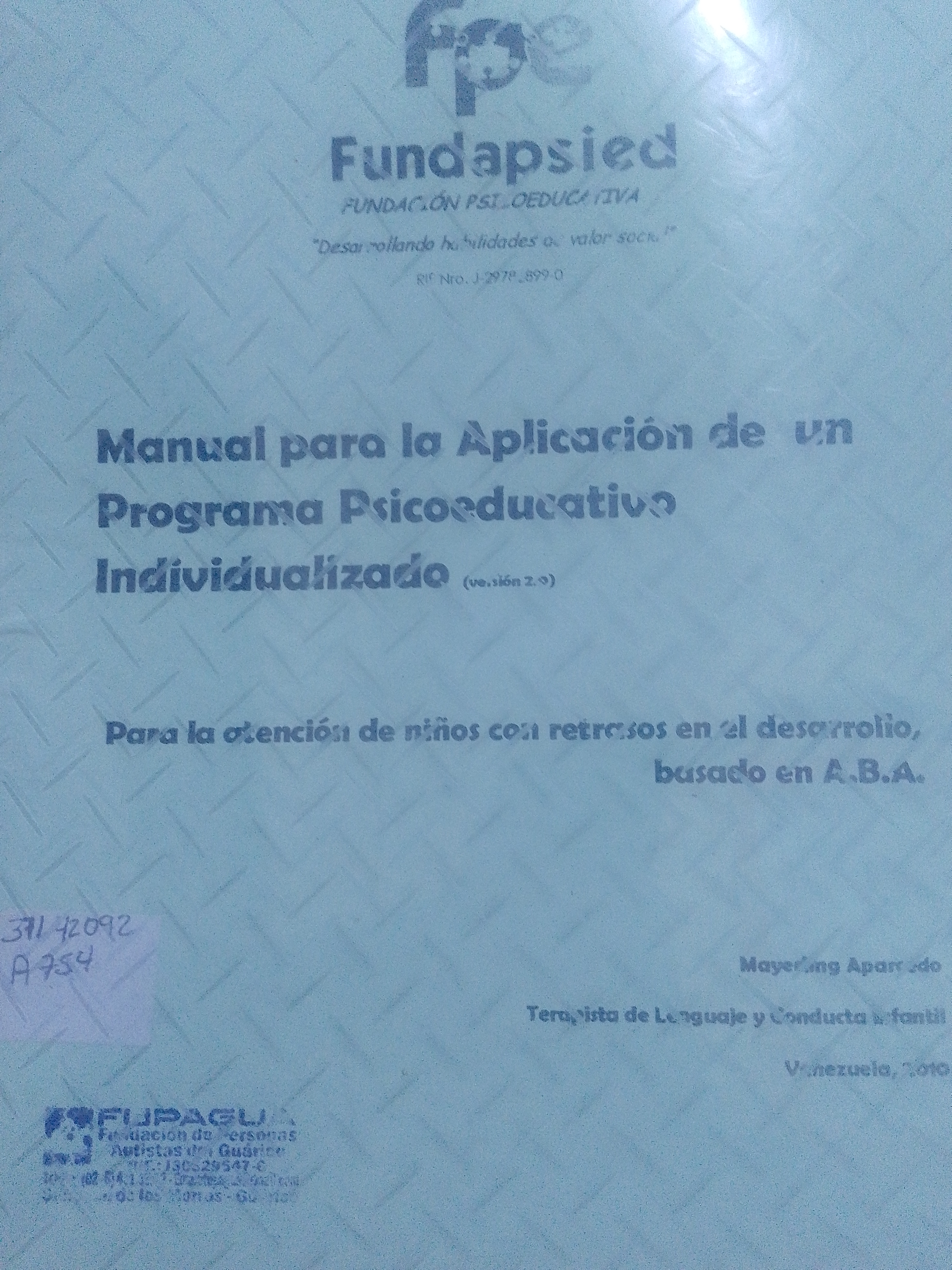Portada de Manual para la aplicación de un programa psicoeducativo individualizado