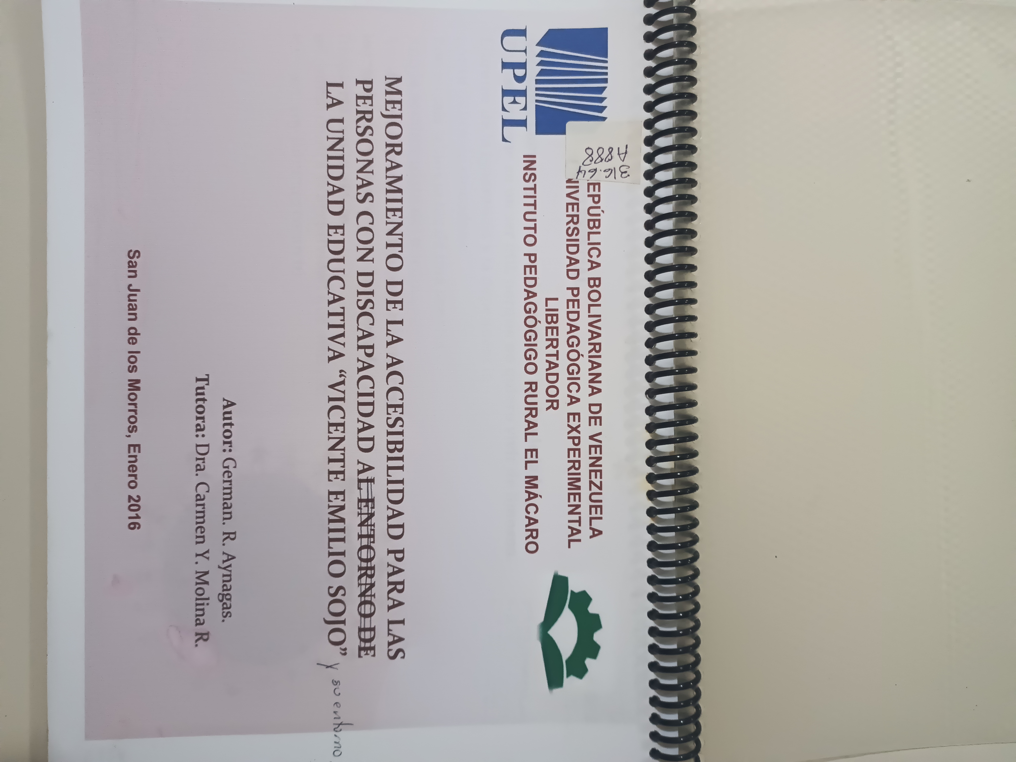 Portada de Mejoramiento de la Accesibilidad para las Personas con Discapacidad y su Entorno, de la U.E "Vicente Emilio Sojo"