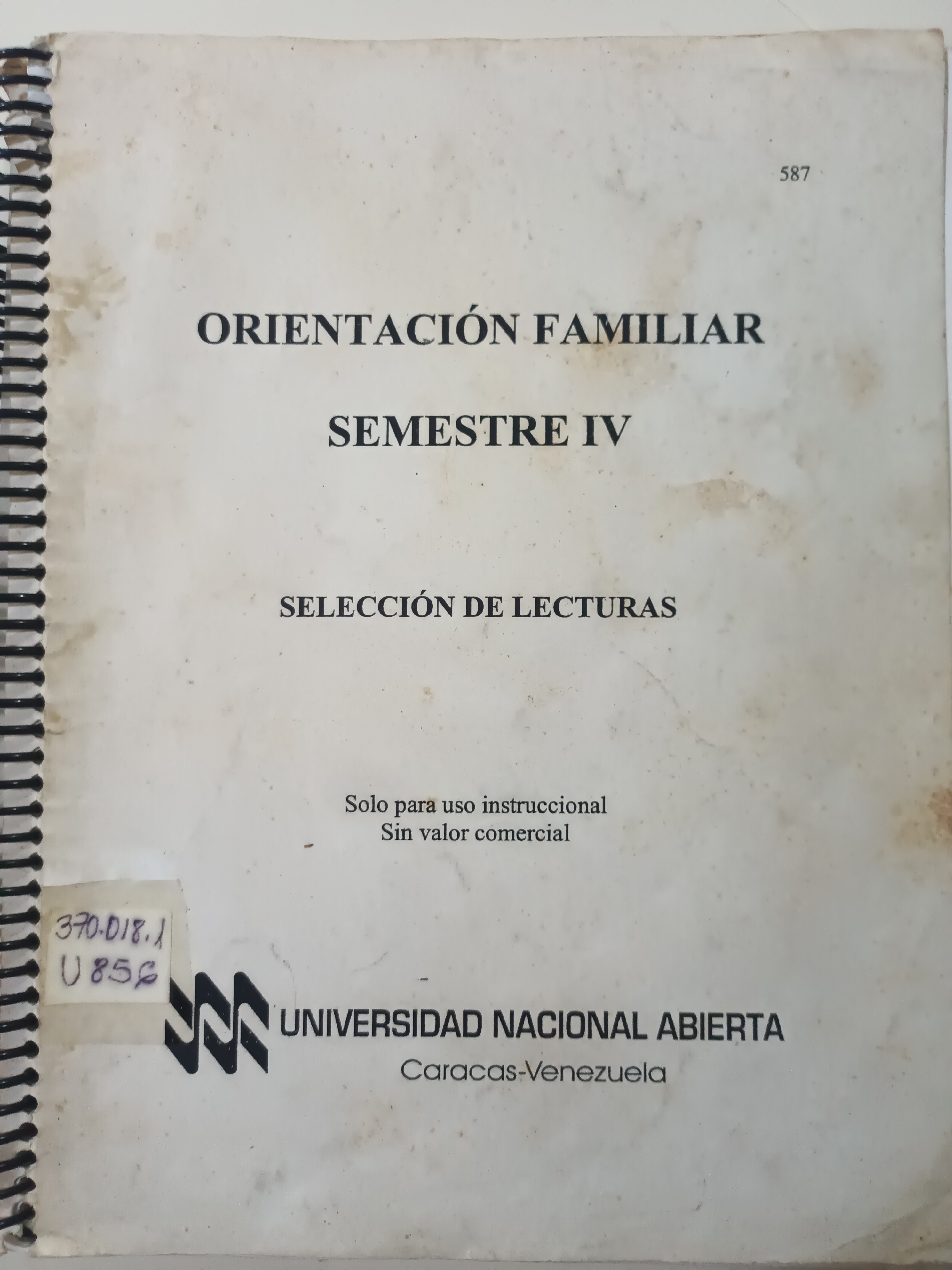 Portada de Orientación familiar semestre IV  Selección de lecturas