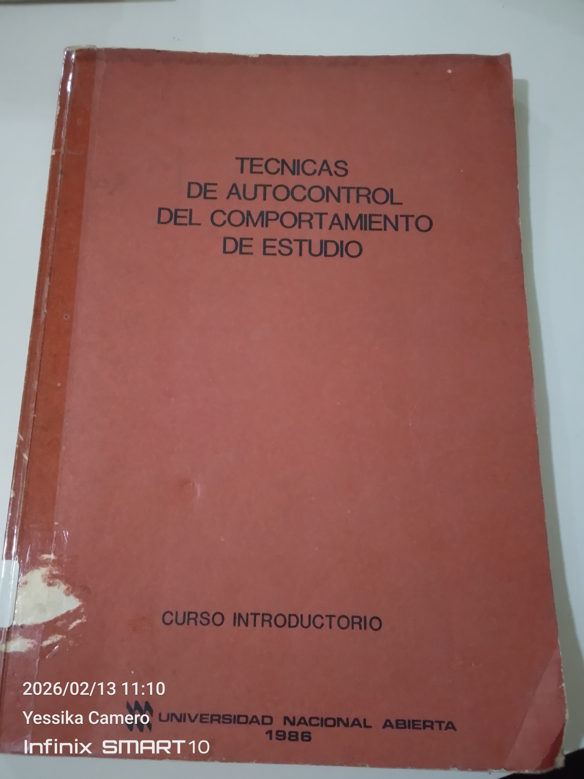 Portada de Tecnicas de autocontrol del comportamiento de estudio. Curso introductorio