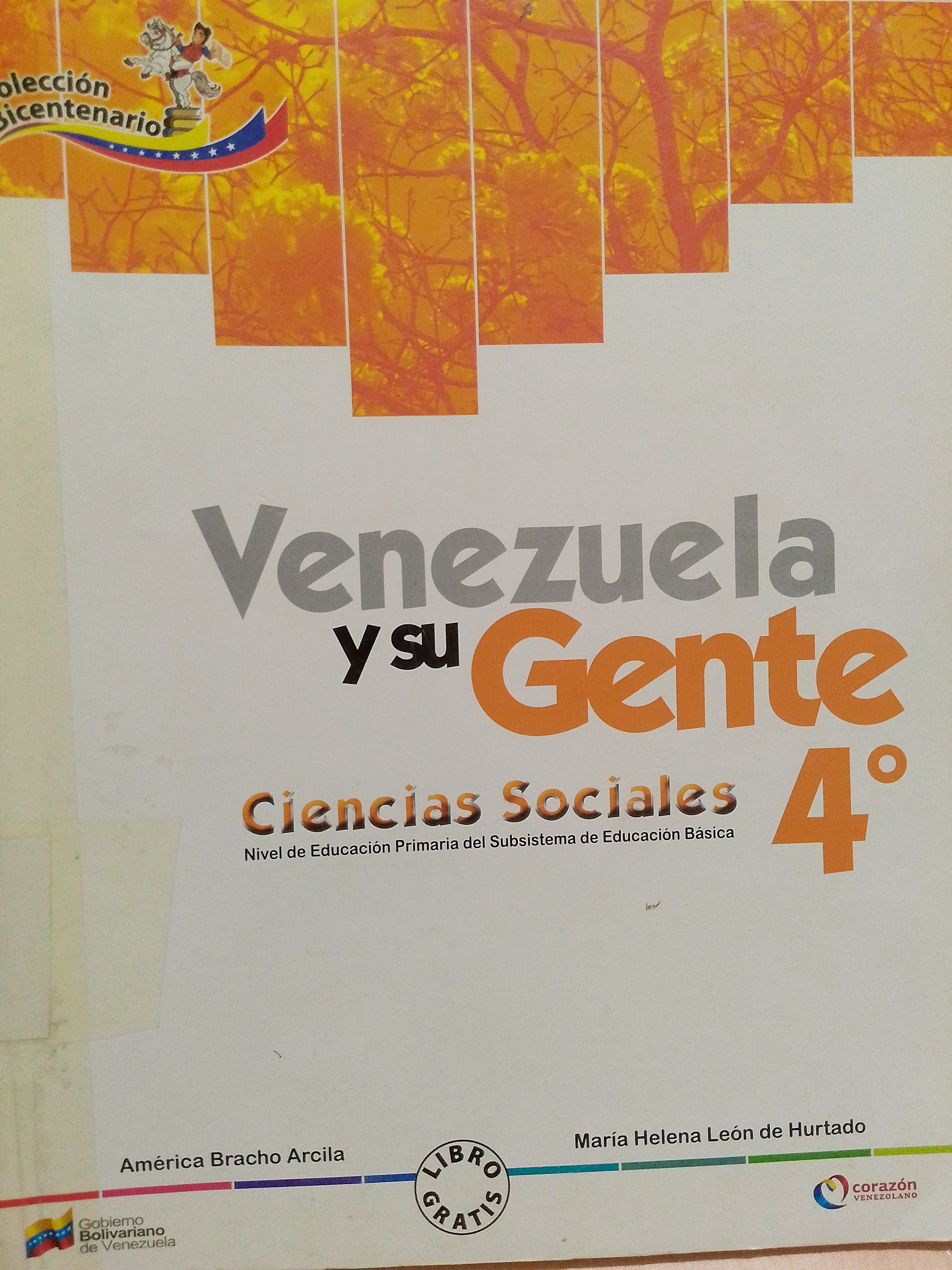 Portada de VENEZUELA Y SU GENTE Ciencia sociales 1er GRADO